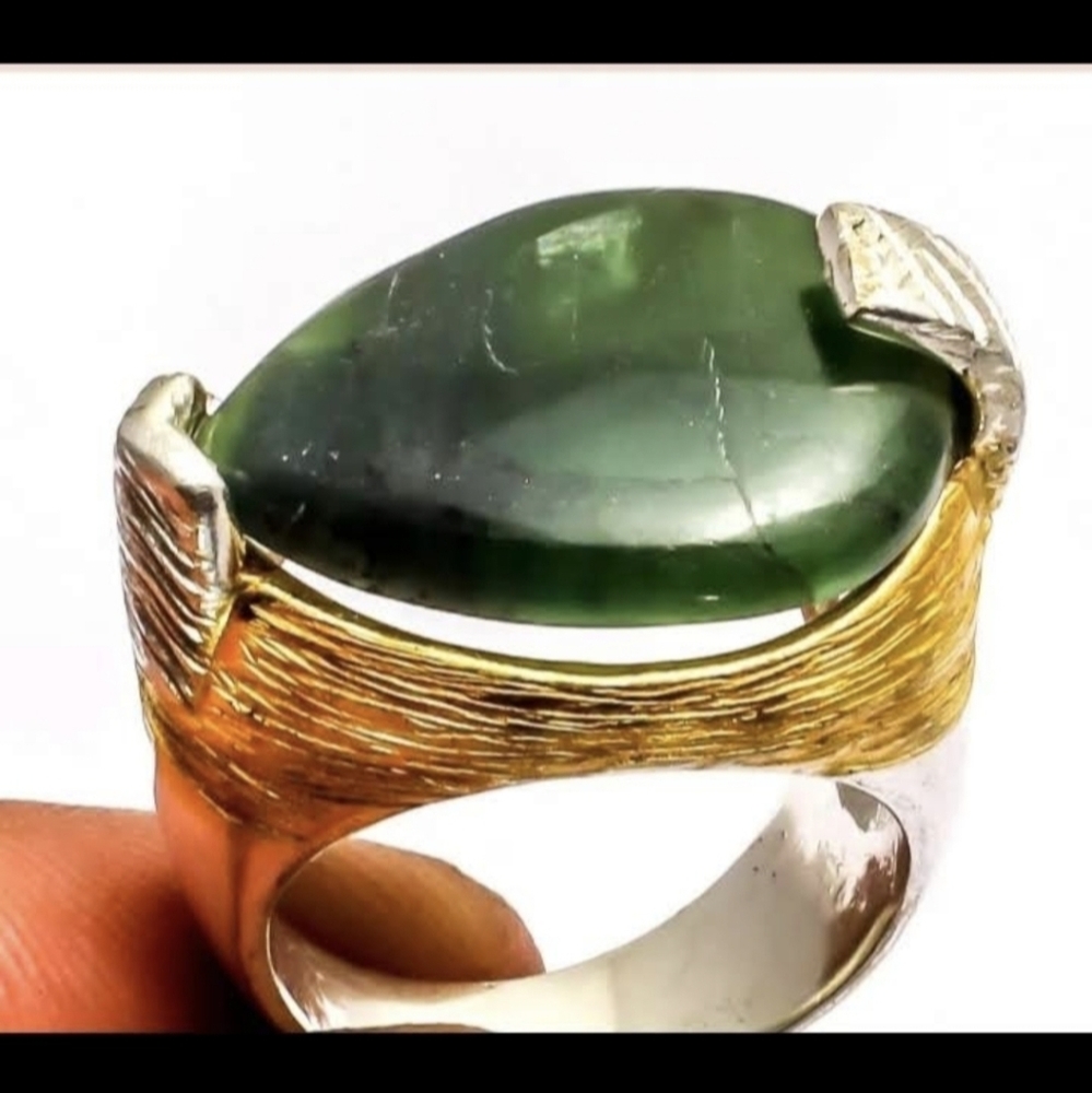 New Unique Jade Silver and Gold Unisex Ring.